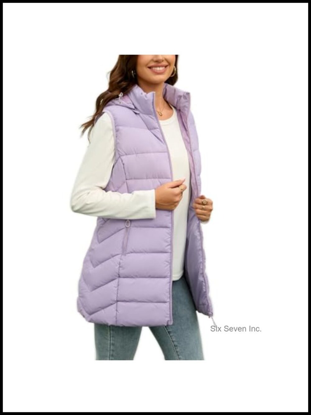 Long Puffer Vest Fleece Lined Sleeveless Hooded Winter Vest Pockets